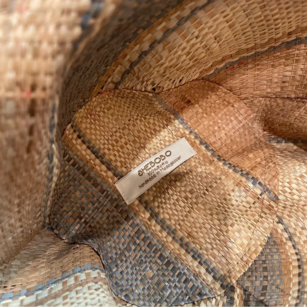 SHEBOBO Monica Wide Brim Multicolor Stripe Pattern Packable Straw Sun Hat_9